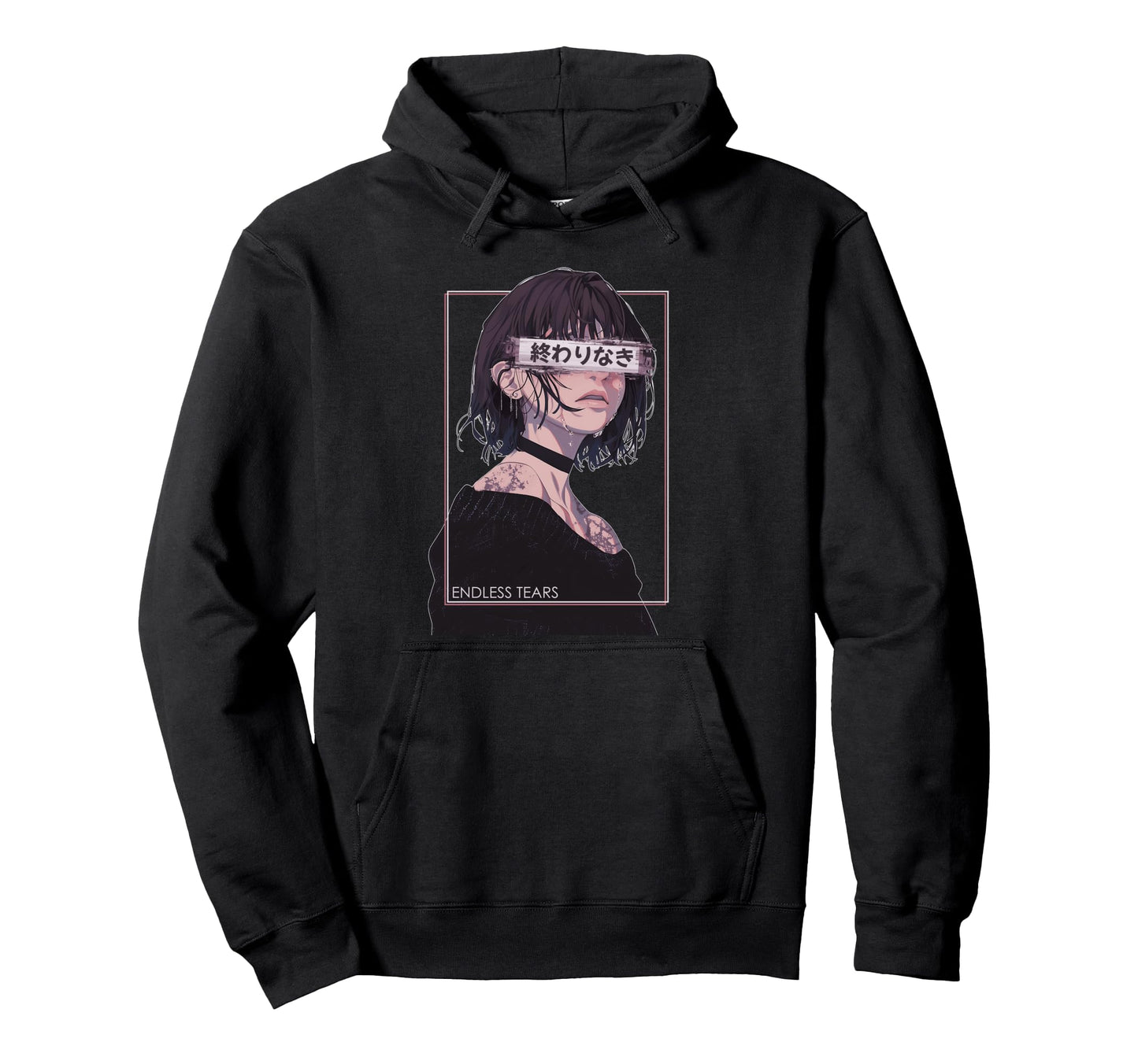 Endless Tears Sad Glitch Eyes Kanji Hoodie - Casual Everyday Wear Unisex - T-Shirt, Sweatshirt, Hoodie