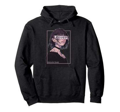 Endless Tears Sad Glitch Eyes Kanji Hoodie - Casual Everyday Wear Unisex - T-Shirt, Sweatshirt, Hoodie