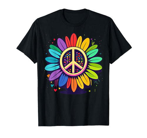 Sunflower Lgbtq Rainbow Peace Sign T-Shirt - Aesthetic Graphic Unisex - T-Shirt, Sweatshirt, Hoodie