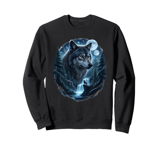 Wolf Moon Howling Grunge Y2K 90S Sweatshirt - Fun Novelty Design Unisex - T-Shirt, Sweatshirt, Hoodie