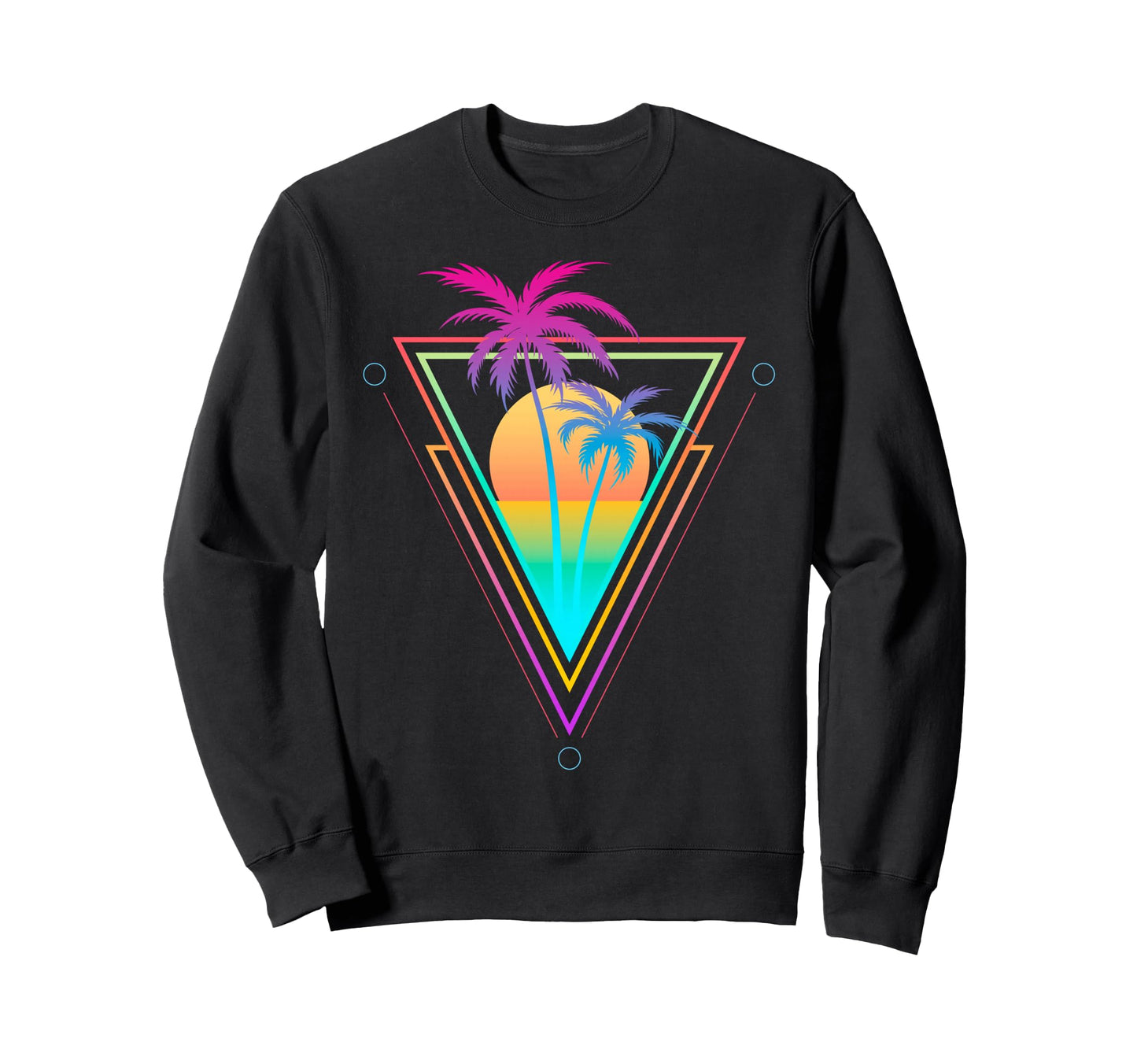 1980S 1990S Vaporwave Palm Trees Sunset Sweatshirt - Unique Graphic Unisex - T-Shirt, Sweatshirt, Hoodie