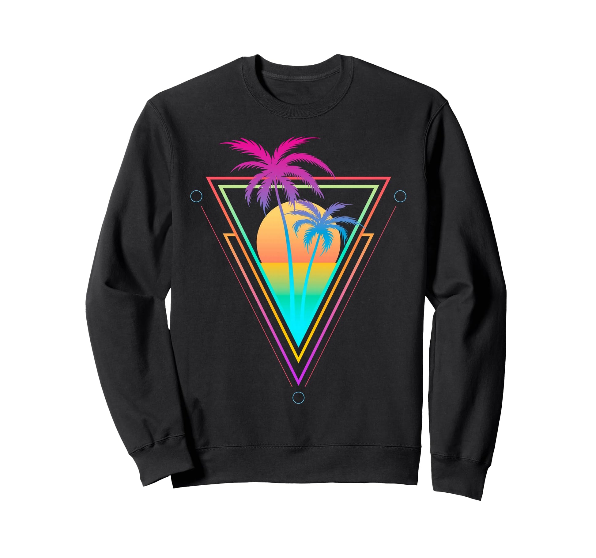 1980S 1990S Vaporwave Palm Trees Sunset Sweatshirt - Unique Graphic Unisex - T-Shirt, Sweatshirt, Hoodie