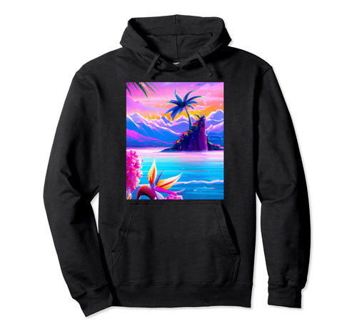 Hawaii Vaporwave Sunset Synthwave Hoodie - Unique Graphic Men Women - T-Shirt, Sweatshirt, Hoodie
