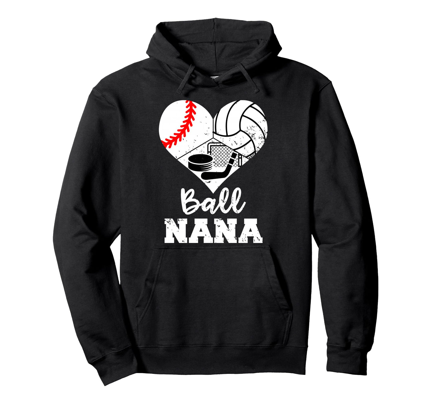 Ball Nana Heart Funny Baseball Hoodie - Minimalist Print for Adults - T-Shirt, Sweatshirt, Hoodie