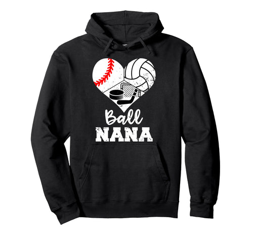 Ball Nana Heart Funny Baseball Hoodie - Minimalist Print for Adults - T-Shirt, Sweatshirt, Hoodie