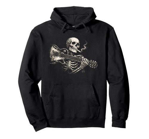 Funny Skeleton Smoking Playing Guitar Hoodie - Custom Art Print for Adults - T-Shirt, Sweatshirt, Hoodie