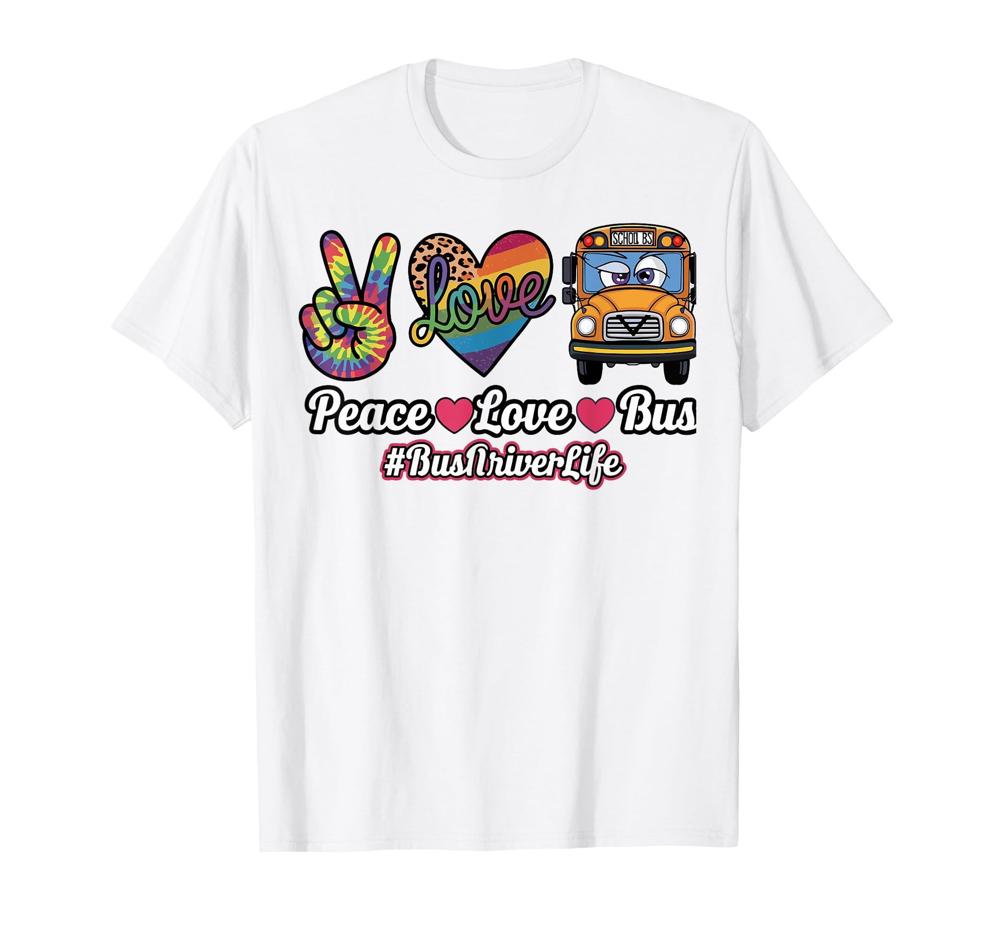 Peace Love Bus Colorful Tie Dye Leopard T-Shirt - Graphic Print Men Women - T-Shirt, Sweatshirt, Hoodie