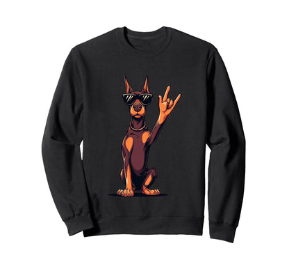 Doberman Pinscher Rock Hand Sign Sweatshirt - Custom Art Print Men Women - T-Shirt, Sweatshirt, Hoodie