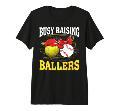 Busy Raising Ballers Tennis Baseball T-Shirt - Custom Art Print for Adults - T-Shirt, Sweatshirt, Hoodie