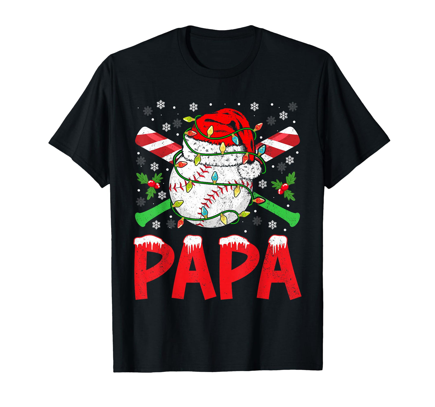 Baseball Papa Santa Hat Lights T-Shirt - Streetwear Style for Adults - T-Shirt, Sweatshirt, Hoodie
