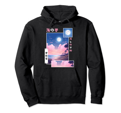 Japanese Vaporwave Dreamy Ocean Lofi Hoodie - Graphic Print Men Women - T-Shirt, Sweatshirt, Hoodie