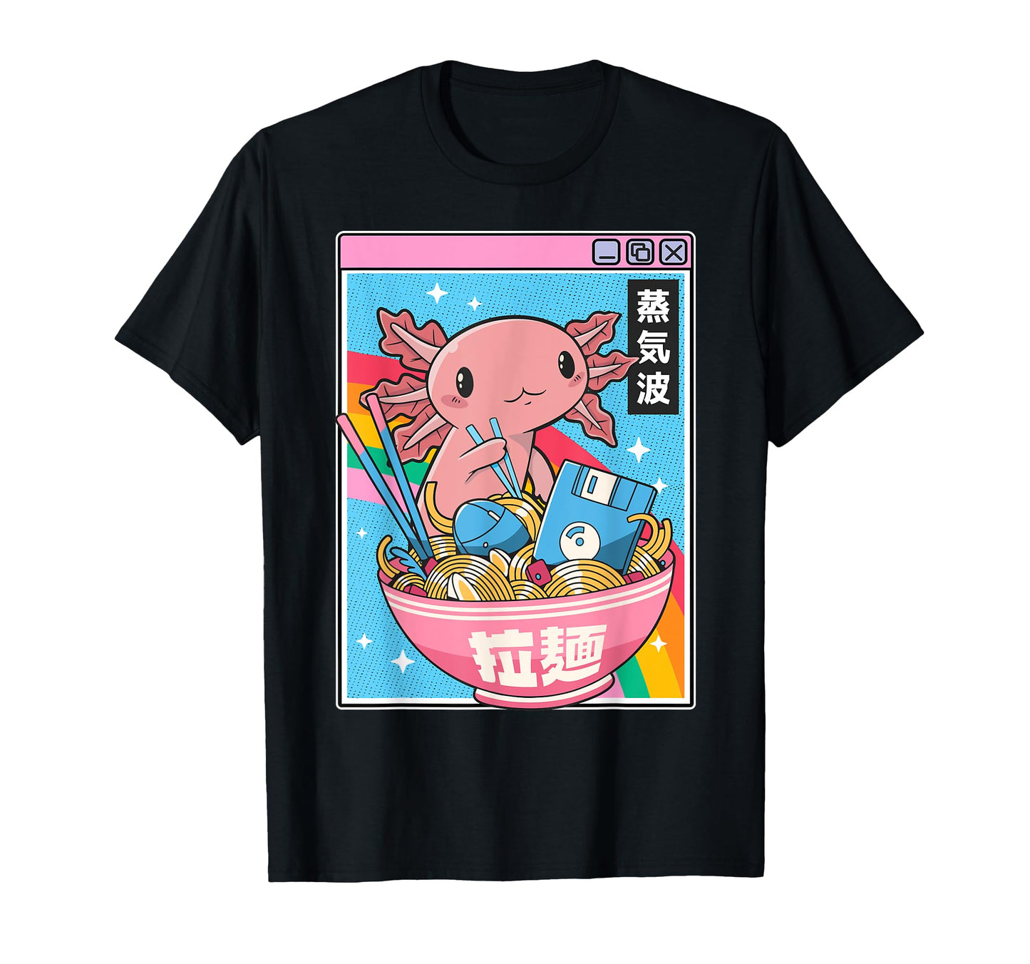 Axolotl Kawaii Rainbow Vaporwave T-Shirt - Fun Novelty Design for Adults - T-Shirt, Sweatshirt, Hoodie