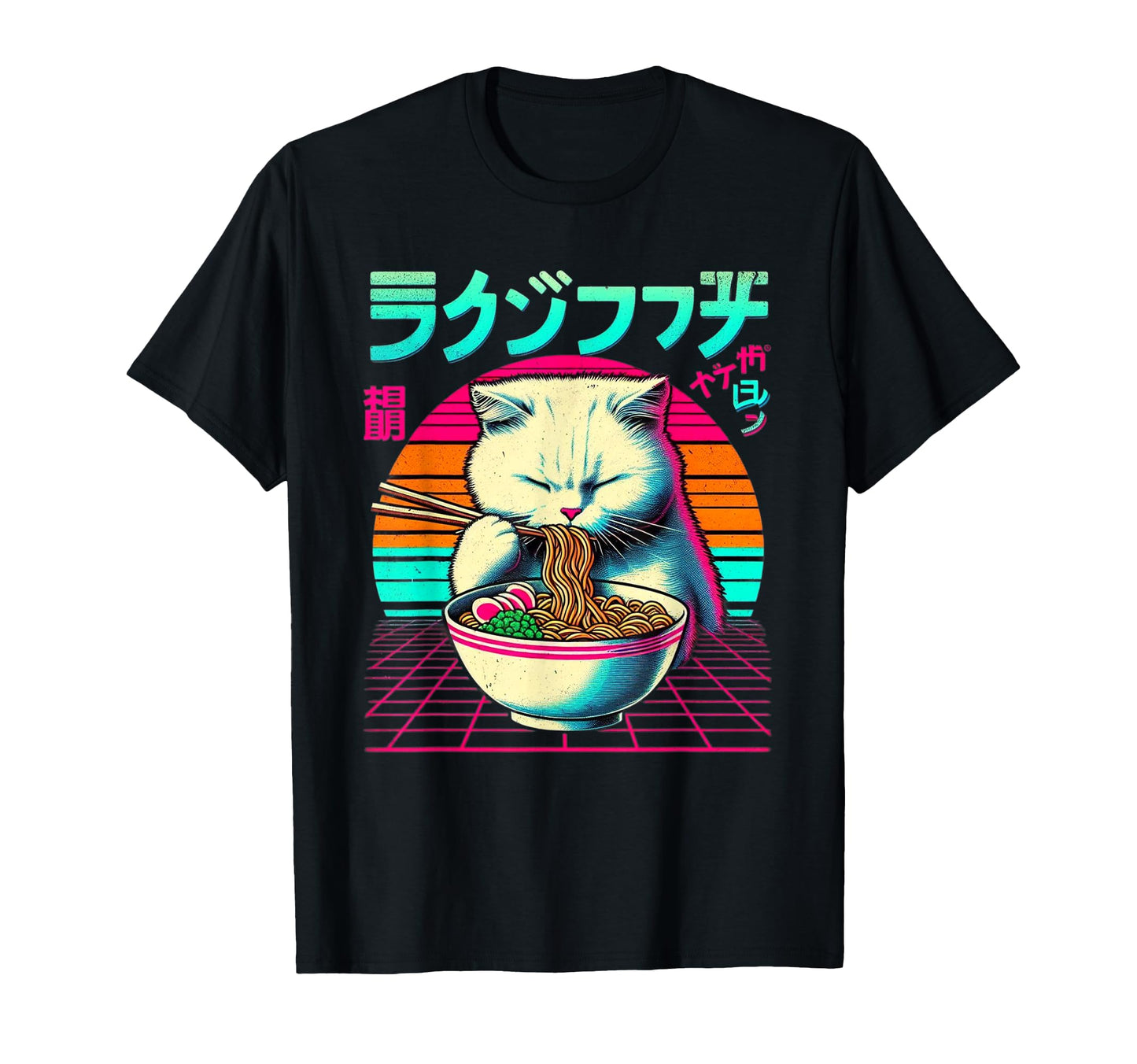 Ramen Cat Vaporwave Japanese T-Shirt - Casual Everyday Wear Unisex - T-Shirt, Sweatshirt, Hoodie
