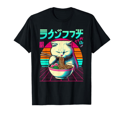 Ramen Cat Vaporwave Japanese T-Shirt - Casual Everyday Wear Unisex - T-Shirt, Sweatshirt, Hoodie