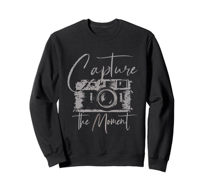 Capture Moment Photography Camera Sweatshirt - Graphic Print for Adults - T-Shirt, Sweatshirt, Hoodie