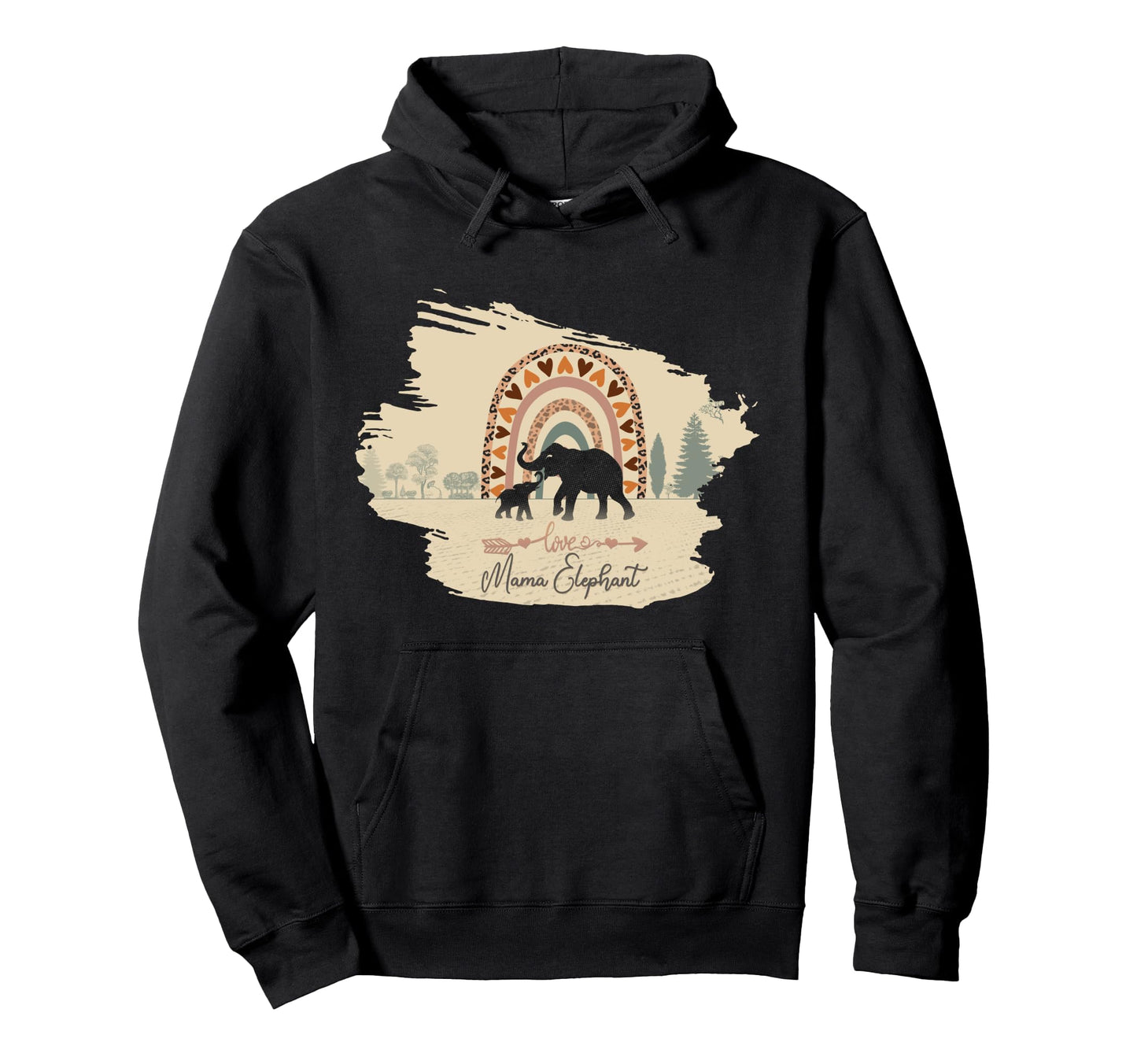 Mama Elephant One Calf And Rainbow Boho Hoodie - Trendy Graphic Men Women - T-Shirt, Sweatshirt, Hoodie