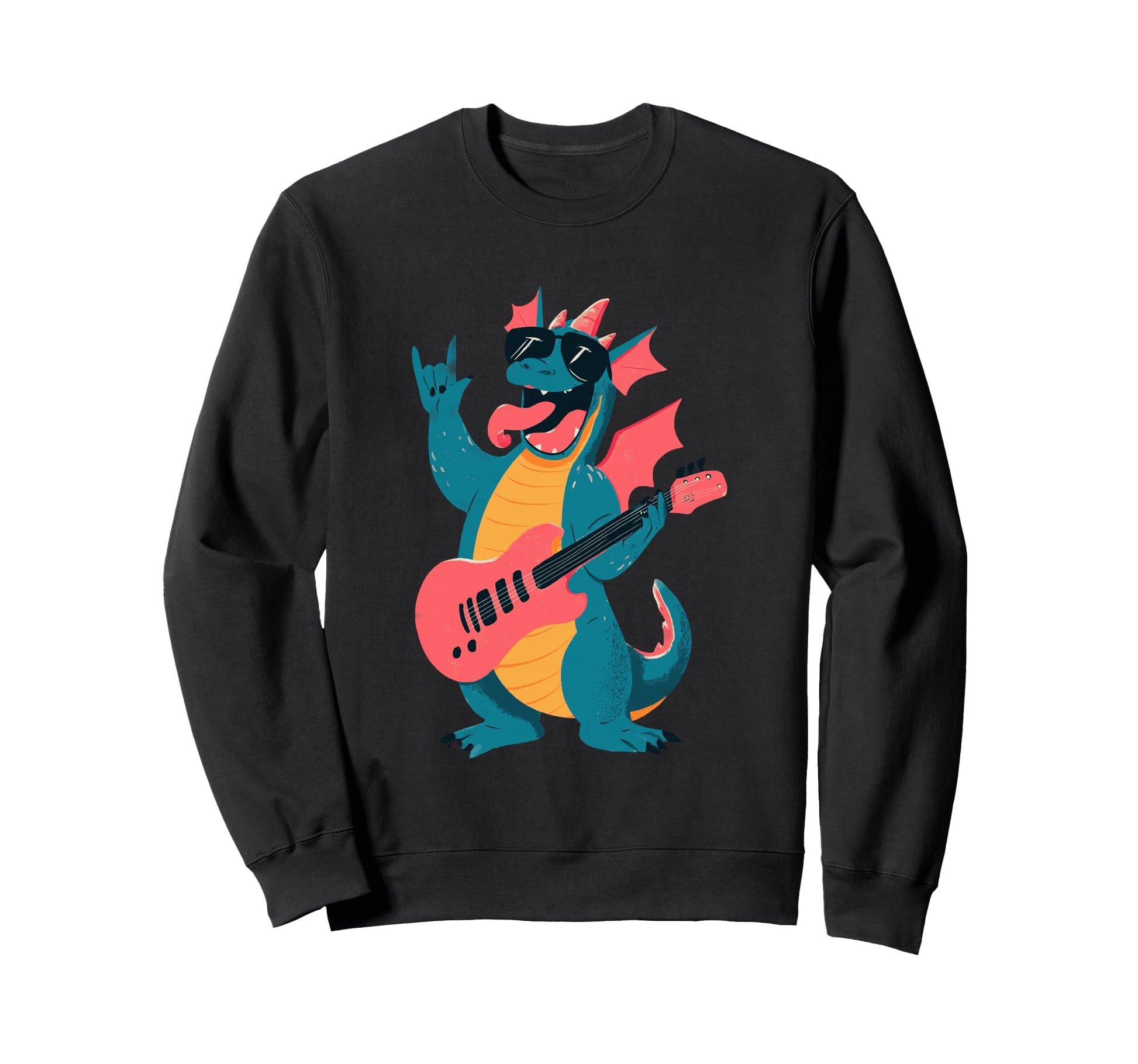 Rock Dragon Funny Cartoon Guitarist Sweatshirt - Trendy Graphic Unisex - T-Shirt, Sweatshirt, Hoodie