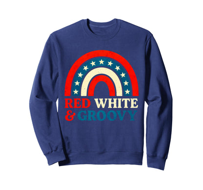 Red White Groovy 4Th July Rainbow Sweatshirt - Custom Art Print Men Women - T-Shirt, Sweatshirt, Hoodie