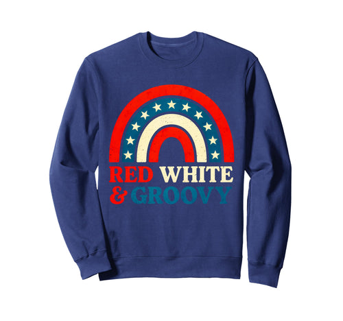 Red White Groovy 4Th July Rainbow Sweatshirt - Custom Art Print Men Women - T-Shirt, Sweatshirt, Hoodie