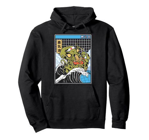 Kraken Eating Ramen Kanagawa Wave Hoodie - Graphic Print for Adults - T-Shirt, Sweatshirt, Hoodie