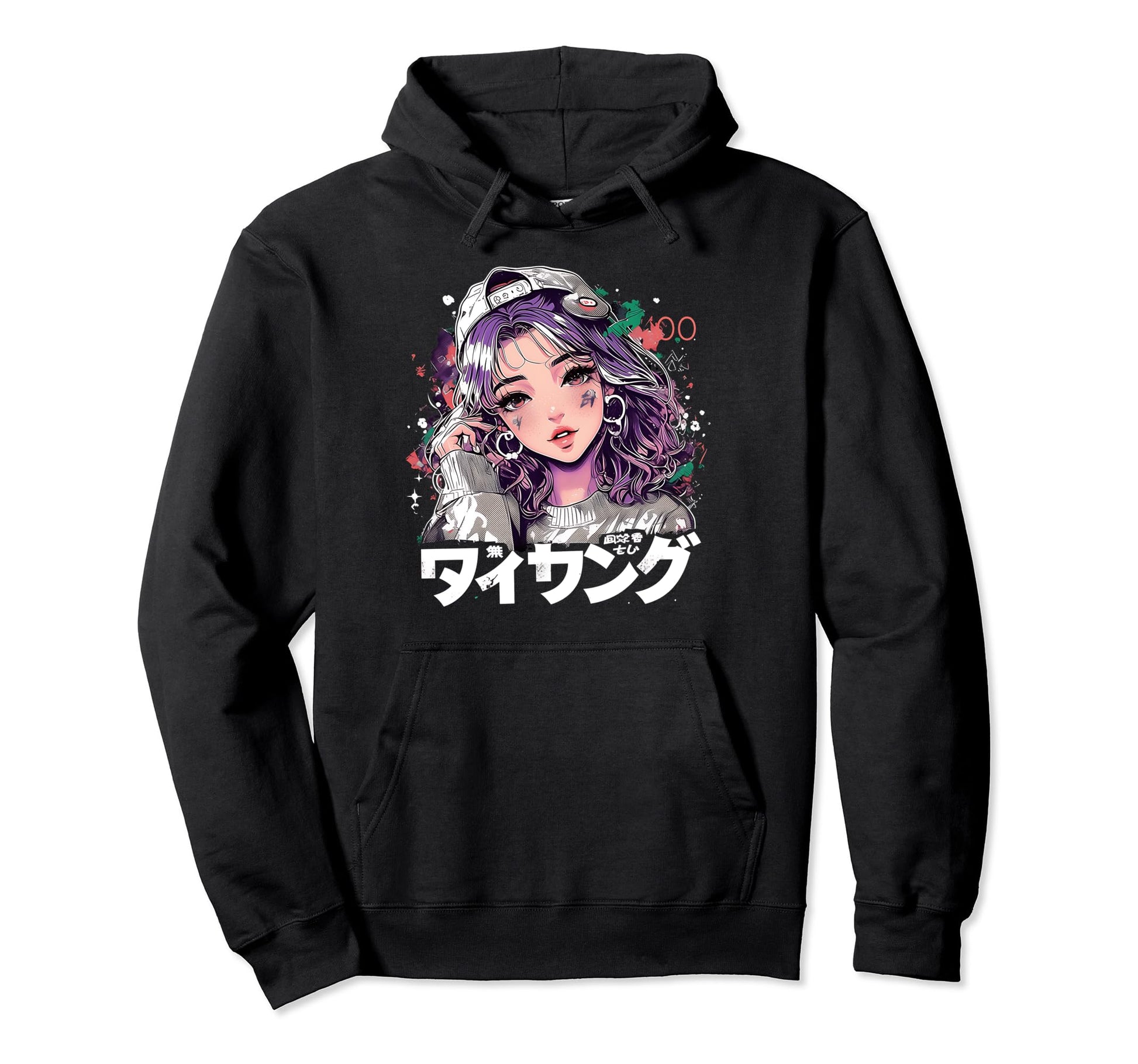 Anime Goth Grunge Demon Waifu Horror Hoodie - Minimalist Print for Adults - T-Shirt, Sweatshirt, Hoodie