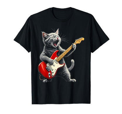 Funny Rock Star Cat Playing Guitar T-Shirt - Novelty Apparel for Adults - T-Shirt, Sweatshirt, Hoodie