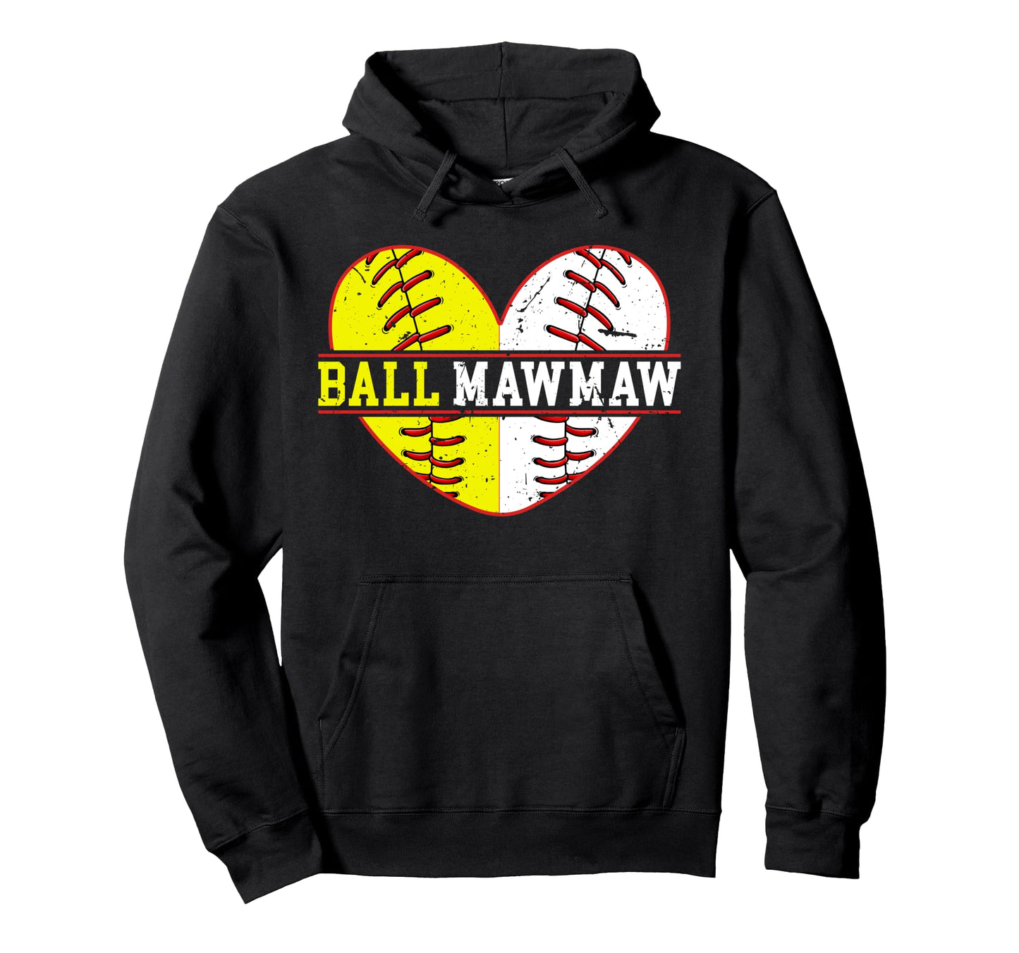 Ball Mawmaw Heart Baseball Softball Hoodie - Trendy Graphic for Adults - T-Shirt, Sweatshirt, Hoodie