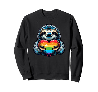Sloth Rainbow Heart Lgbtq Gay Pride Sweatshirt - Unique Graphic Men Women - T-Shirt, Sweatshirt, Hoodie