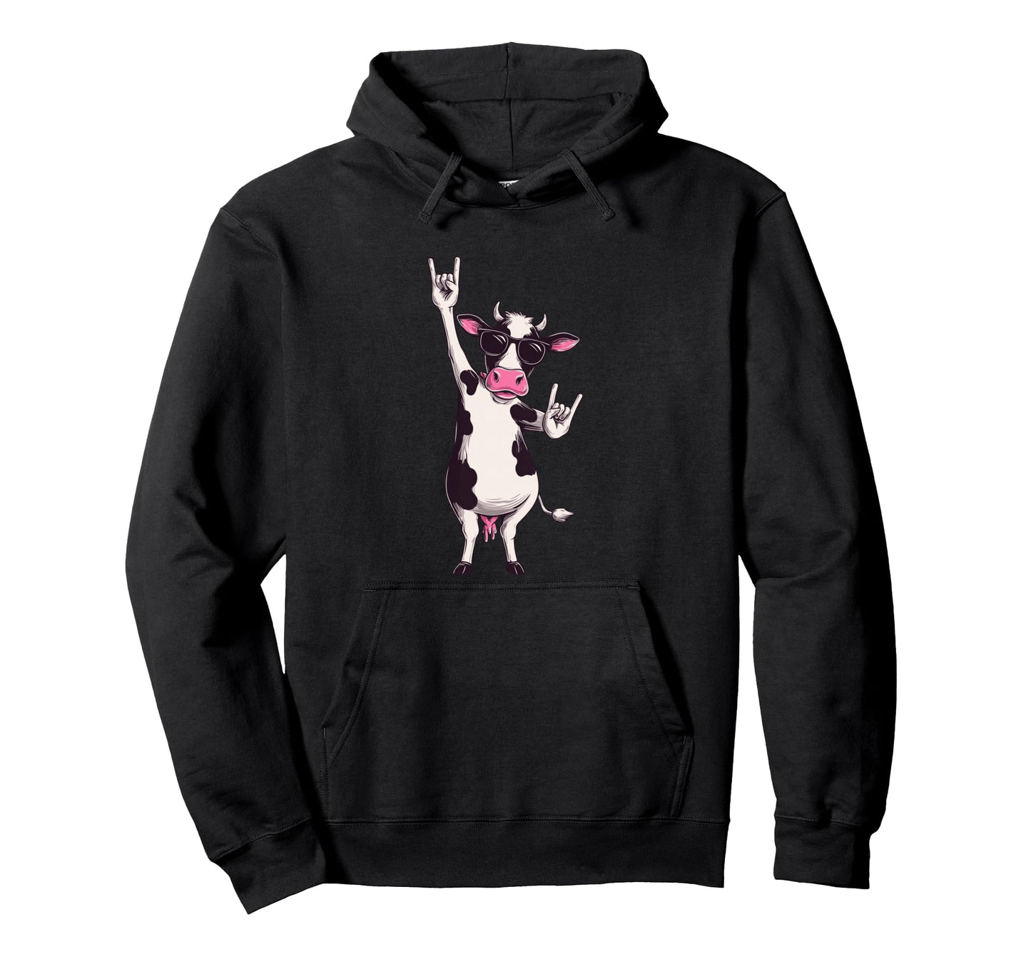 Cow Sunglasses Double Rock Signs Punk Hoodie - Custom Art Print Men Women - T-Shirt, Sweatshirt, Hoodie