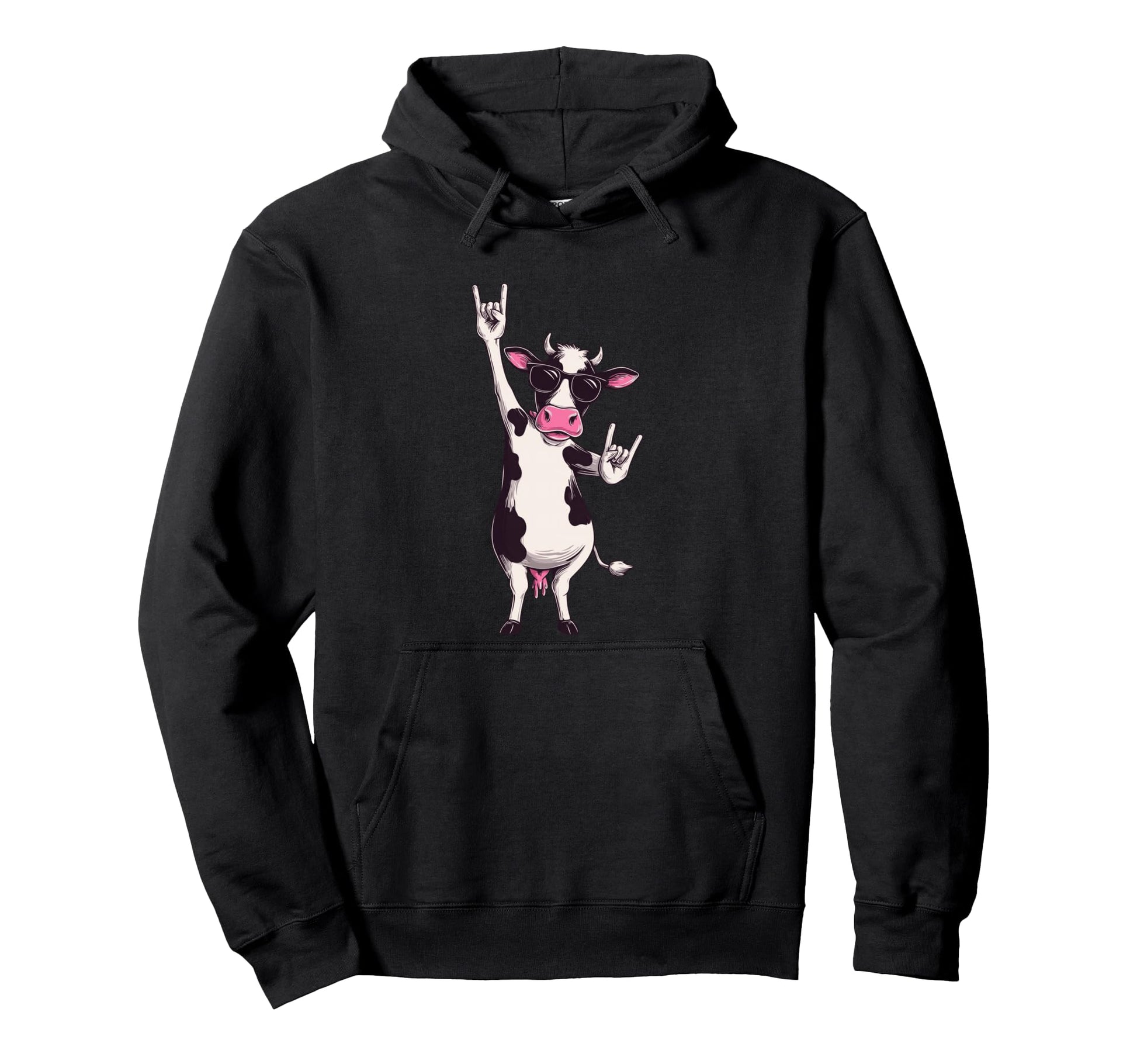 Cow Sunglasses Double Rock Signs Punk Hoodie - Custom Art Print Men Women - T-Shirt, Sweatshirt, Hoodie