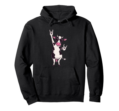 Cow Sunglasses Double Rock Signs Punk Hoodie - Custom Art Print Men Women - T-Shirt, Sweatshirt, Hoodie