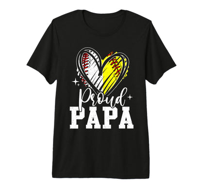 Proud Papa Baseball Softball Heart Papa T-Shirt - Aesthetic Graphic Unisex - T-Shirt, Sweatshirt, Hoodie