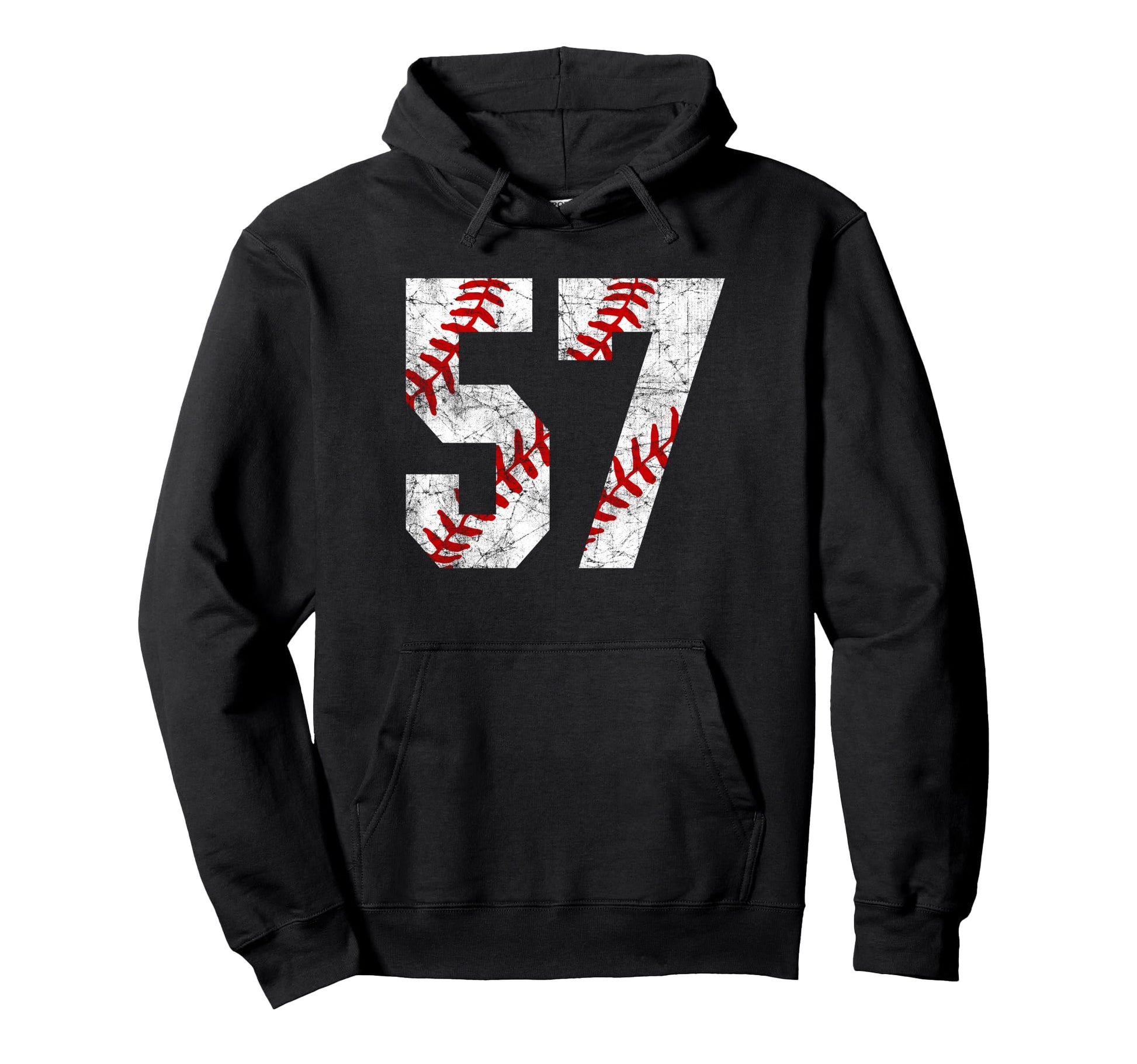 Distressed Baseball Number 57 Jersey Hoodie - Unique Graphic for Adults - T-Shirt, Sweatshirt, Hoodie
