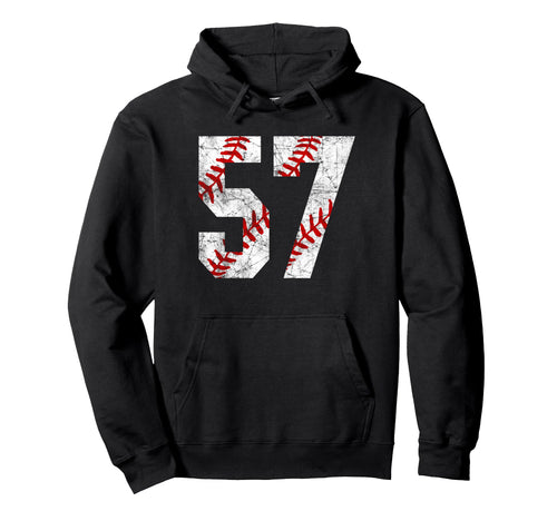 Distressed Baseball Number 57 Jersey Hoodie - Unique Graphic for Adults - T-Shirt, Sweatshirt, Hoodie