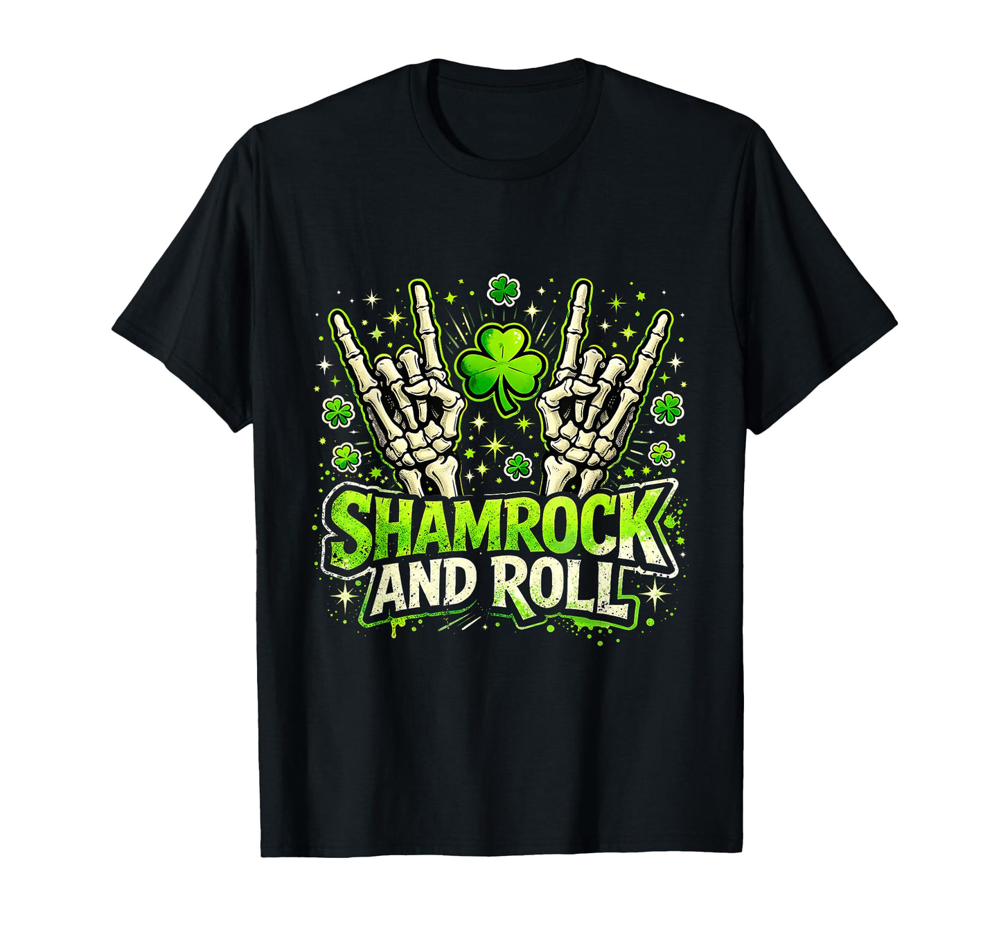 Shamrock And Roll St Patrick Day Rock T-Shirt - Custom Art Print Unisex - T-Shirt, Sweatshirt, Hoodie