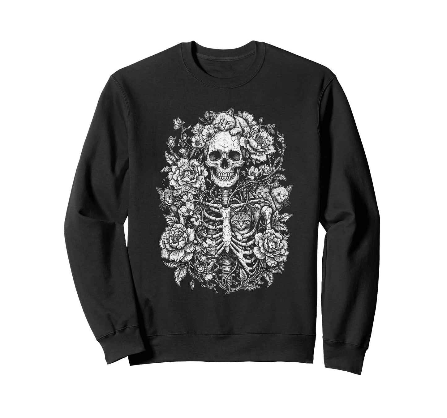 Skull Cat Skeleton Kitty Kitten Sweatshirt - Casual Everyday Wear Unisex - T-Shirt, Sweatshirt, Hoodie