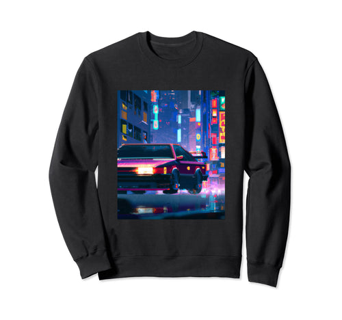Vaporwave Car Synthwave City Sweatshirt - Aesthetic Graphic for Adults - T-Shirt, Sweatshirt, Hoodie