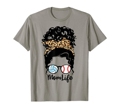 Mom Life Messy Bun Curly Hair T-Shirt - Minimalist Print Men Women - T-Shirt, Sweatshirt, Hoodie