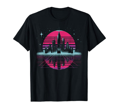 Cityscape City Skyline Vaporwave T-Shirt - Unique Graphic for Adults - T-Shirt, Sweatshirt, Hoodie