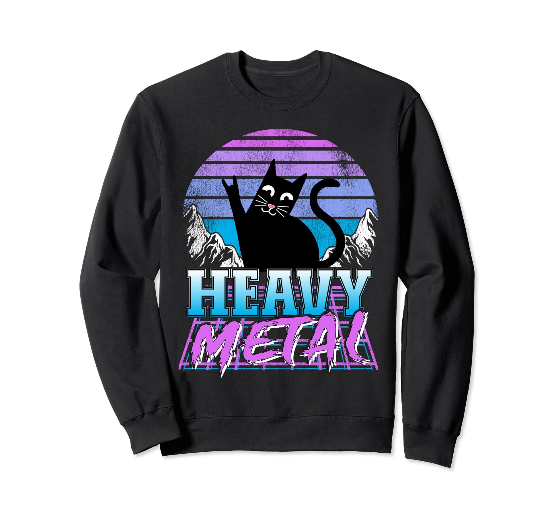 Retrowave Pastel Goth Cat 80S Sweatshirt - Fun Novelty Design for Adults - T-Shirt, Sweatshirt, Hoodie