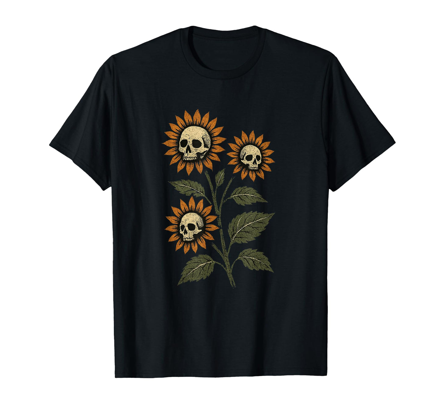 Skull Sunflowers Gothic Goth Creepy T-Shirt - Aesthetic Graphic Men Women - T-Shirt, Sweatshirt, Hoodie
