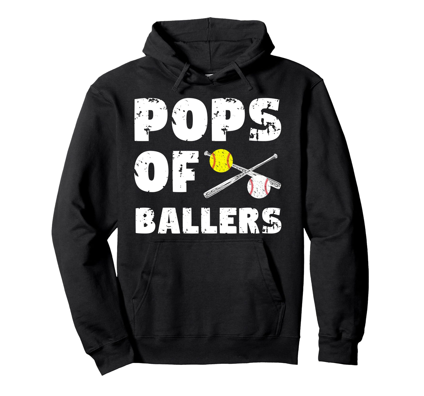 Pops Ballers Softball Baseball Pops Grandpa Hoodie - Graphic Print Unisex - T-Shirt, Sweatshirt, Hoodie