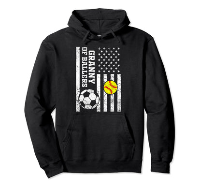 Granny Ballers Baseball Soccer Softball Hoodie - Unique Graphic Unisex - T-Shirt, Sweatshirt, Hoodie