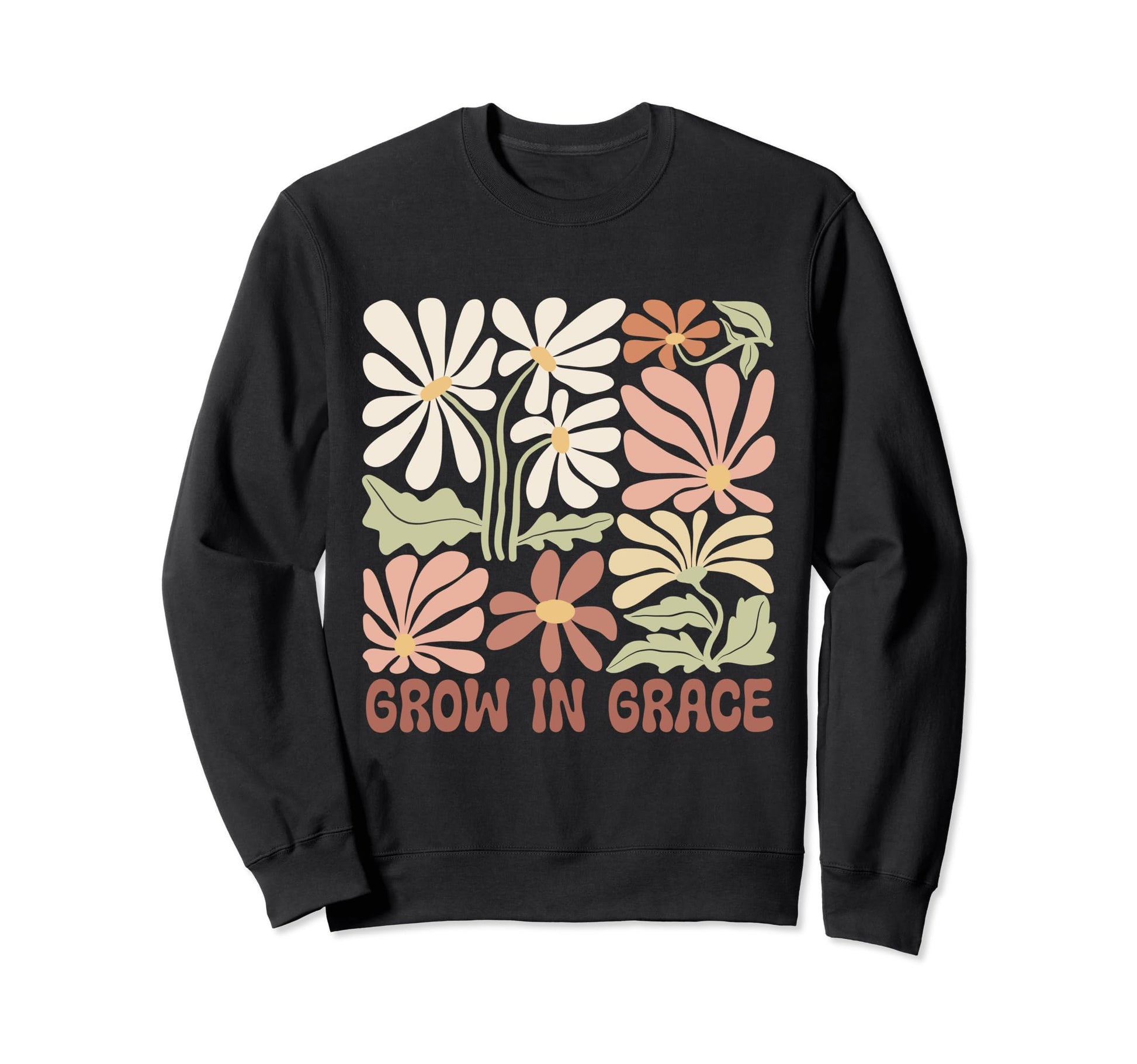 Boho Minimalistic Grow Grace Floral Sweatshirt - Graphic Print for Adults - T-Shirt, Sweatshirt, Hoodie