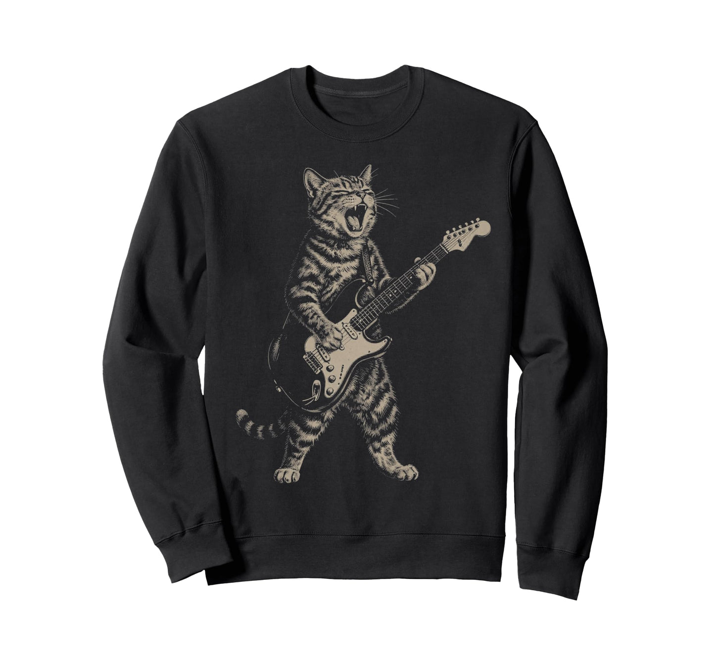 Cat Playing Guitar Boho 90S Sweatshirt - Fun Novelty Design Men Women - T-Shirt, Sweatshirt, Hoodie