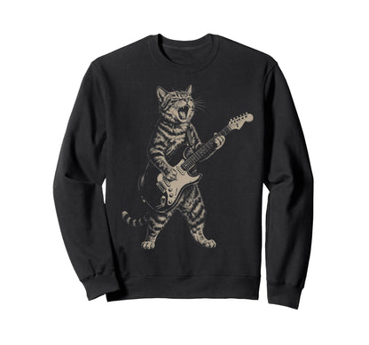 Cat Playing Guitar Boho 90S Sweatshirt - Fun Novelty Design Men Women - T-Shirt, Sweatshirt, Hoodie