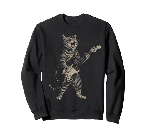 Cat Playing Guitar Boho 90S Sweatshirt - Fun Novelty Design Men Women - T-Shirt, Sweatshirt, Hoodie
