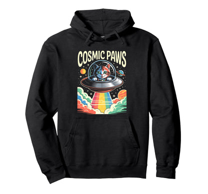 Astronaut Cat Ufo Rainbow Space Art Hoodie - Aesthetic Graphic Unisex - T-Shirt, Sweatshirt, Hoodie