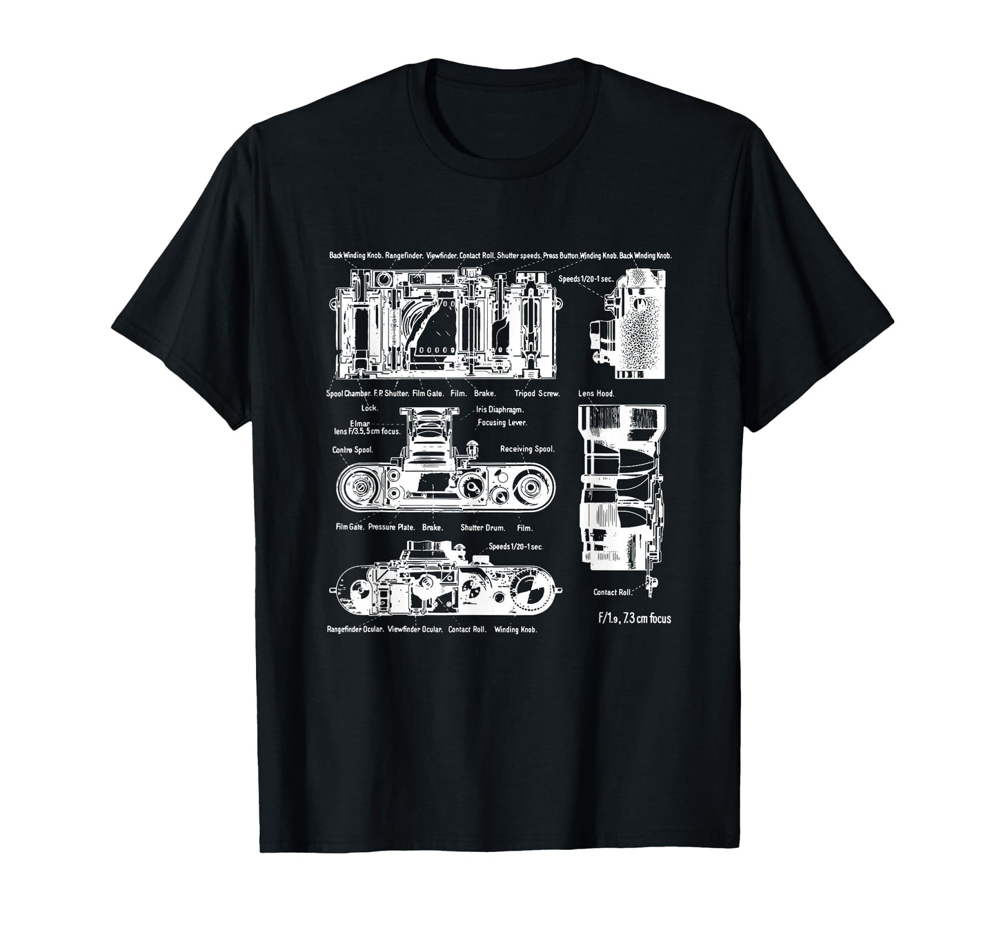 Low Aperture F1 9 Film Camera Diagram T-Shirt - Graphic Print for Adults - T-Shirt, Sweatshirt, Hoodie