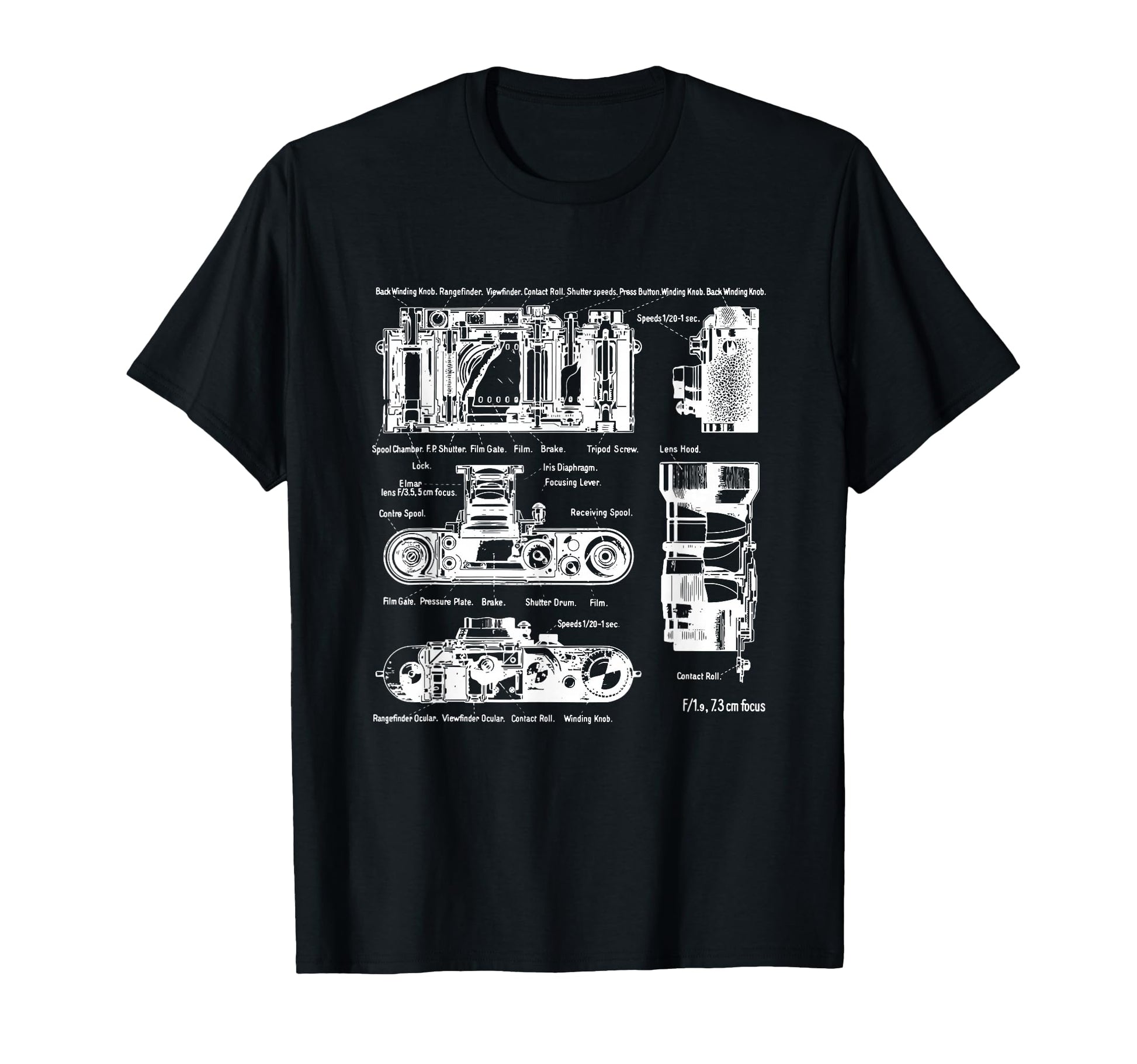 Low Aperture F1 9 Film Camera Diagram T-Shirt - Graphic Print for Adults - T-Shirt, Sweatshirt, Hoodie